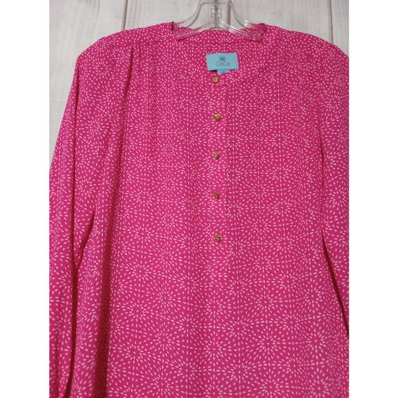 CeCe Blouse Womens XS Long Sleeve Button Front Geometric Print‎ Lightweight Top - Picture 2 of 7
